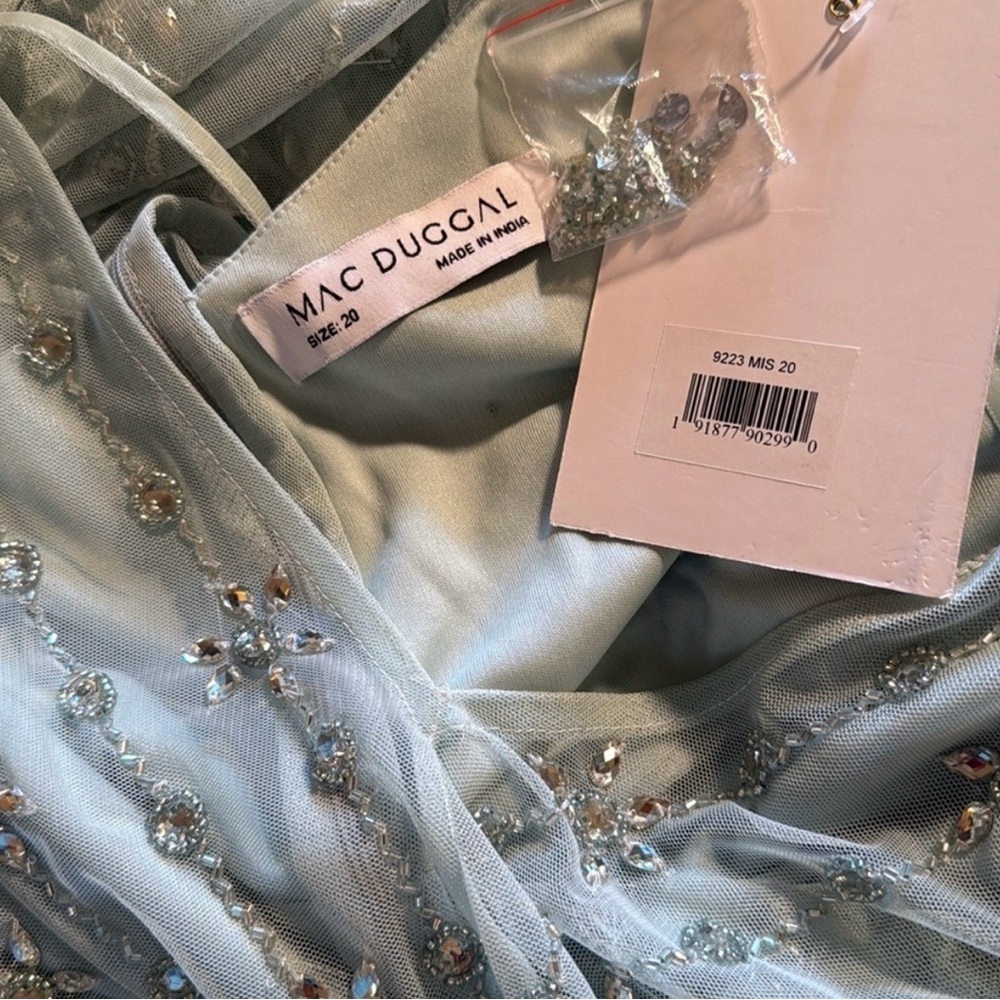 Mac Duggal Ice Blue Beaded V-Neck Maxi Dress - Picture 3 of 9